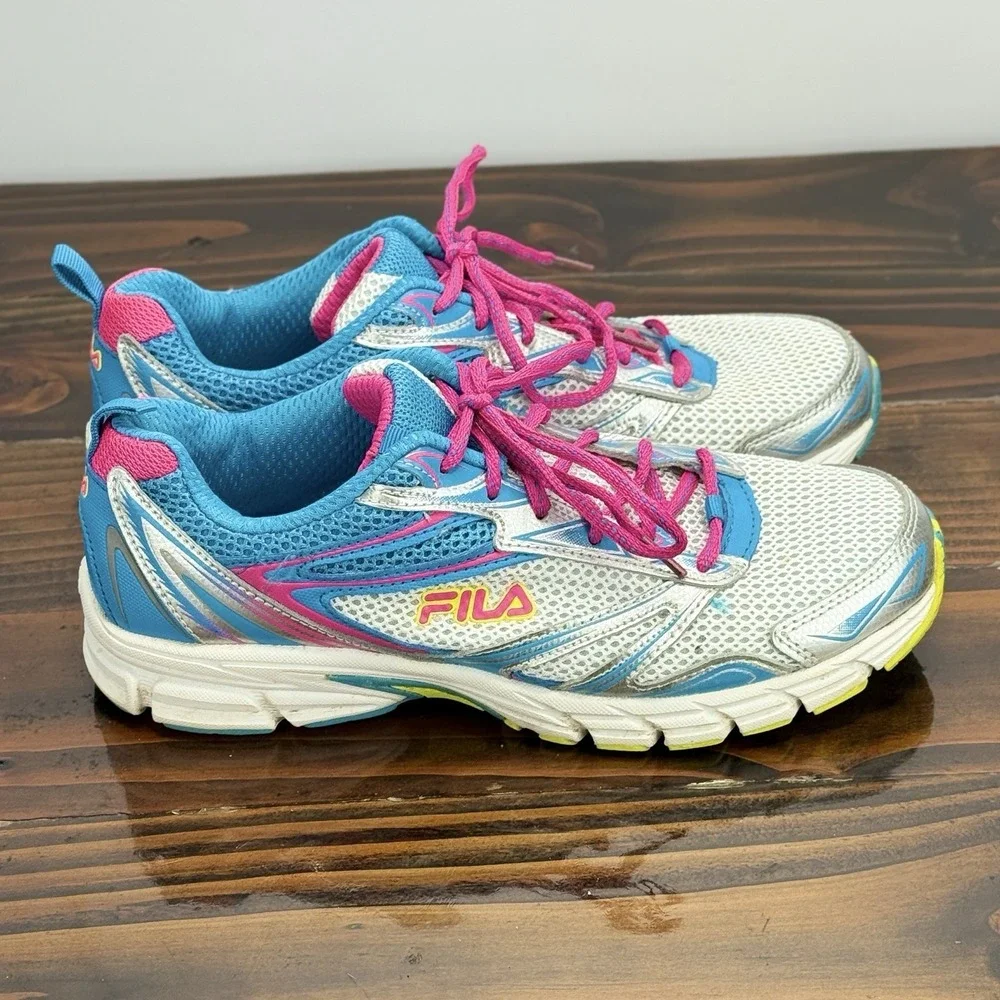 Women's Fila Running Shoes Coolmax with Memory Foam Size 9.5 Blue Silver Pink‎